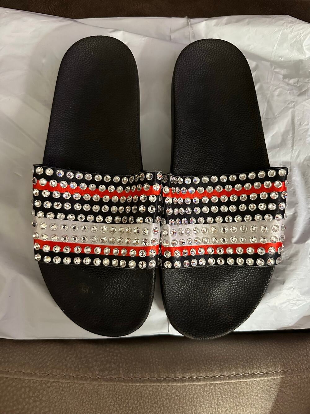 International Concepts Rhinestone Stripe Sandals - Size 11